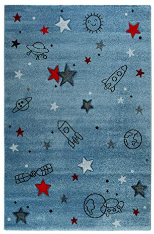 Esprit Home, Moderner Kinderteppich für Kinderzimmer,Yoda (200 x 290 cm, blau)