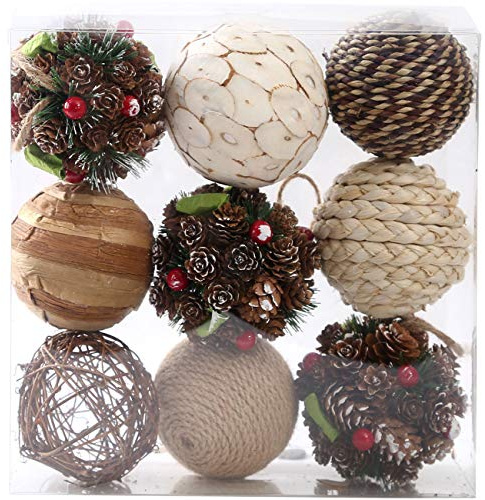 CIR OASES 9pcs 3.5Inch Christmas Decorative Ball Orb Rattan Ball Rattan Woven Orbs Spherical Bowl and Vase Filler for Home Party Wedding Display Decor Props