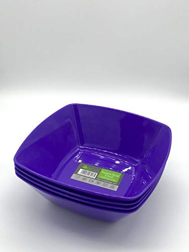 ECO Durable Small Plastic Square Bowls Set of 4 | 16cm x 16cm – Cereal Bowl for Family | Reusable Square Bowls for Parties | BPA-Free Stackable Plastic Serving Bowls (Purple, Small 16x16cm)