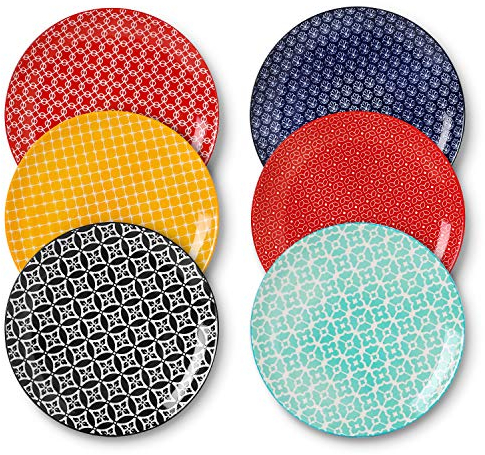 DOWAN 27cm Speiseteller Keramik, Essteller Set 6 Stück, Tellerset Bunt Groß, Porzellan Pasta Salatteller Set, Dessertteller, Runde Servierschalen Langlebig für Abendessen Weihnachten