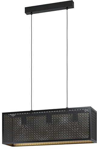 EGLO Pendelleuchte Sallicano, 3 flammige Hängelampe | Hängeleuchte aus Metall in Schwarz, Gold, Esstischlampe, Wohnzimmerlampe hängend mit E27 Fassung, L 73 cm