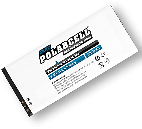PolarCell Akku für Microsoft Lumia 950 | Lumia 950 Dual SIM | RM-1104 RM-1105 RM-1106 RM-1118 | ersetzt Original-Akku Microsoft BV-T5E | 3200mAh Ersatz-Batterie | selektierte A+ Qualitätszellen