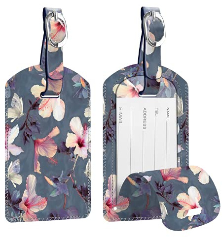 [2 Stück] Fintie Kofferanhänger aus Kunstleder, Gepäckanhänger ID Etikett | mit Adressschild Namenschild für Reisetasche Koffer,