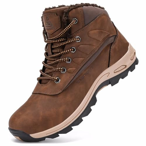 CYKYGGO Bottes de Neige Homme Hiver Bottines Fourrées Trekking Chaussures Imperméable Antidérapant Chaudes Boots Outdoor Outdoor Brun 43
