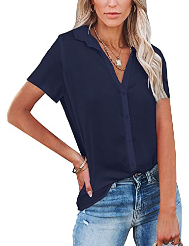 NONSAR - Blusa para Mujer de Manga Larga y Cuello de Pico, con Botones, Elegante, Informal, para el Trabajo