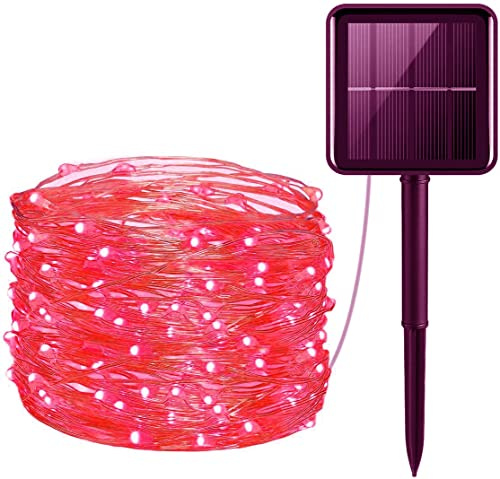 Stringa Di Luci Solari, 100 LED 10M Luci Solari Da Giardino Con 8 Modalità Di Decorazione Impermeabile Luci Leggiadramente in Filo di Rame per la Festa di Nozze nel Cortile del Patio (Rosso)