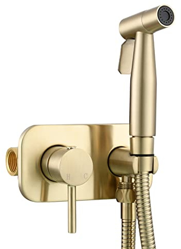 Tecmolog Rostfreier Stahl Bidet Handbrause Set Unterputz Dusch WC Kaltes und Heißes Wasser Bidet Handbrause mit Dusche Schlauch 1.5M, Gebürstetes Gold, WS024J2F2