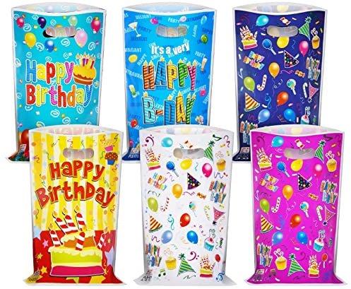 Flintronic 30PCS Kids Birthday Party Bags, Plastic Small Gifts Bags,6 Coloring,Girls Boys Children's Birthday Colorful Gift Bag, Colorful Gift Candy Bags, Perfect for Kids Party