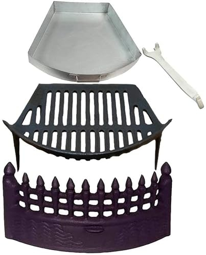 Vintage Decor ® Complete Cast Iron Fire Set. Comprising of Grate Ash Pan & Lifting Tool & Castle Front Fret Black 14 to Suit Fireplace Opening Size of 14 inches Solid Fuel Natural Open Fireplace