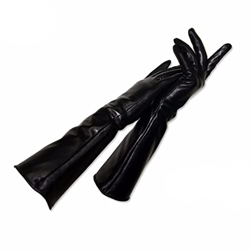 Damen Lange Handschuhe Mode Schaffell Echtleder Schwarz Handschuhe Damen Echte Fäustlinge Damen Dünn Gefüttert Stil Armabdeckungen 40cm 8