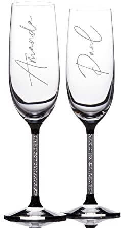 ukgiftstoreonline Personalised Pair of Crystal Filled Champagne Flutes Glasses Prosecco Elements Anniversary Wedding Gift