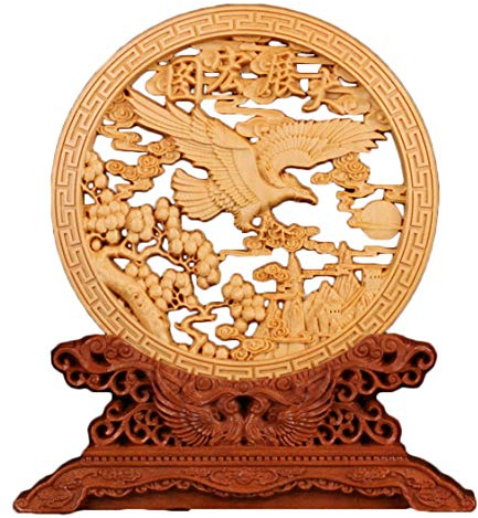Desconocido Estatua de Bandeja de Pantalla Plegable Fengshui Tallada en Madera de boj Natural (águila)