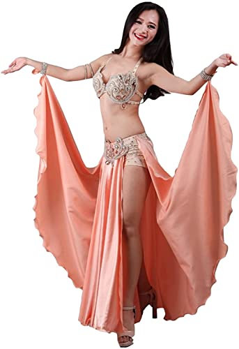 BAtlam Performance-Bauchtanz-Kleidung, Outfit, Harter Cup, Maxirock, professionelles Frauen-Bauchtanz-Kostüm-Set mit Unterhose (Türkis)