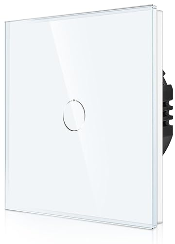 CNBINGO 1-Way Touch Light Switch - White Wall Switch with Glass Panel and Status LED Backlight - No Neutral Wire Required - 1 Gang