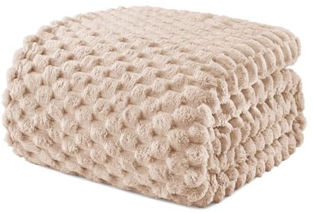 Exclusivo Mezcla Twin Size Soft Fleece Blanket, 150x200 CM Stylish Jacquard Velvet Blanket for Bed, Fuzzy Cozy Lightweight for All Season, Camel