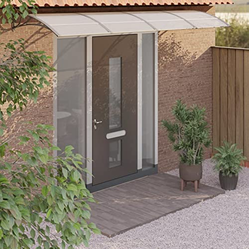 LAPOOH Türvordach Grau 350x100 cm Polycarbonat Vordach Für Haustür, überdachung Haustür, Balkon Regenschutz, Türüberdachung, Vordach Hauseingang, 153595