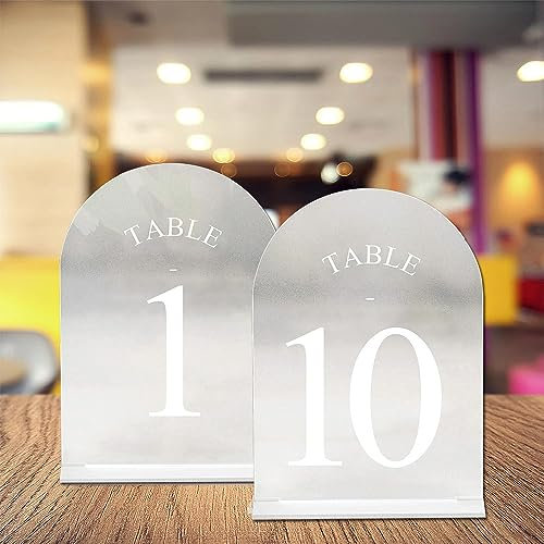 Niciksty letreros acrílicos de arco transparente, 1 a 10 letreros de números de mesa de boda con soporte, tarjetas de lugar acrílicas para boda, cena, fiesta, decoración de bricolaje