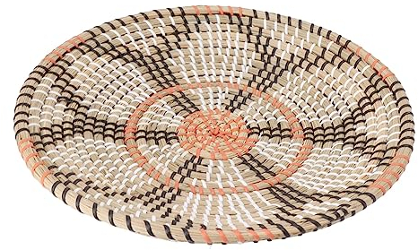 PerGar Runde Gras-Wandornamente, 35 cm Durchmesser, Handgestrickt, Rustikale Wanddekoration, Hängende Gewebte Wandkörbe für die Wohnzimmerküche, Einzigartiger Handgefertigter Wandkorb
