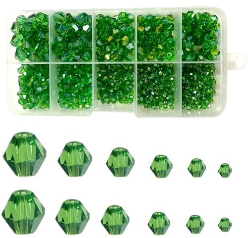 Gocelyn 900pcs Crystal Bicone Glass Beads of AB Color (Green), Rondelle Assorted Supplies Spacer Loose Beads for Jewelry Making Findings Bracelets Pendants (2mm, 3mm, 4mm, 5mm,6mm, 8mm)
