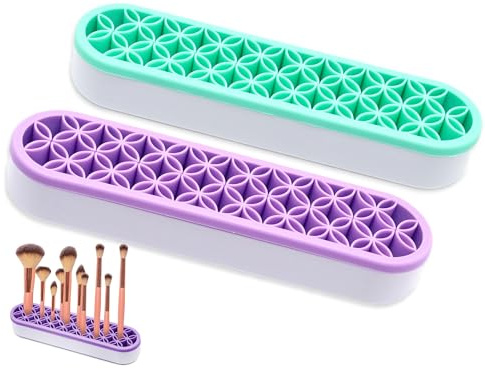 GDFYMI 2Pcs Silicone Makeup Brush Holders Green Purple Stand Makeup Brush Organizers Make Up Brushes Storage for Painting Pen Brushes Nail Clippers Drill Pens Ruler Sewing Craft Tools