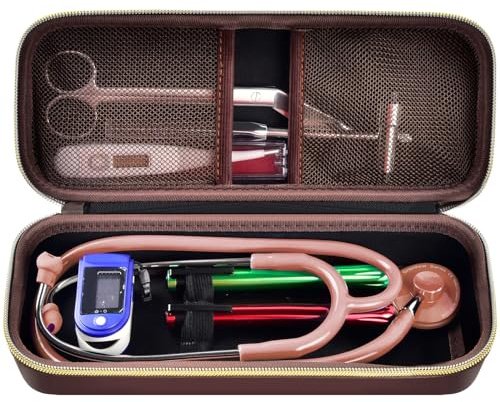 casmilee Stethoskop Tasche für 3M Littmann Classic III, für MDF, Nur Tasche | Hartschalen-Organizer mit 2 Netztaschen und 3 Elastikfächern, für Ärzte, Pflegekräfte, Studierende, Klinik, Chocolate