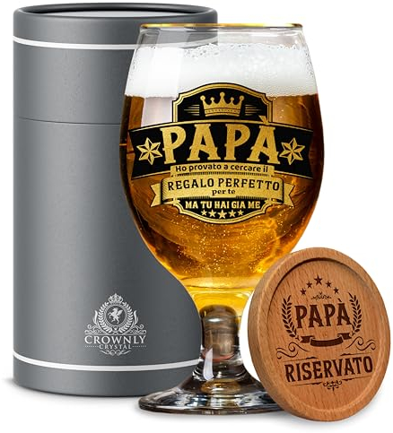 CROWNLY CRYSTAL® Idee Regalo Papà Bicchiere Birra Personalizzato Compleanno Originale Festa Del Papà Regalo Padre Per Lui