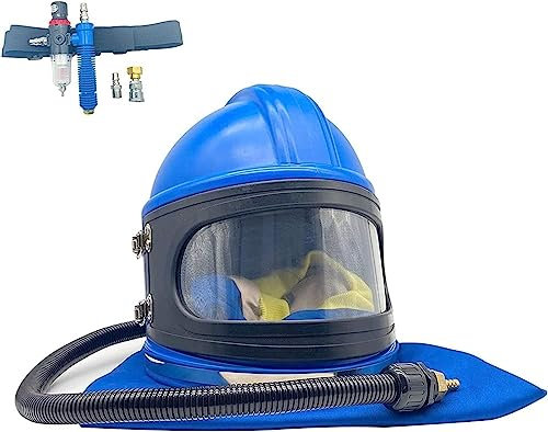 DXYHCYLL Sandstrahlhelm Safe Air Feed Sandstrahlhelm mit Schulterschutz Sandstrahlhaubenschutz mit einem Sandstrahlthermostat für Frauen Männer Universalgröße Blau