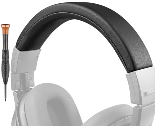 SOULWIT Proteinläder huvudbandsöverdrag för Audio Technica ATH M40, M40X Hörlurar, Ersättnings huvudband Kudde Reparationsdel (Svart)