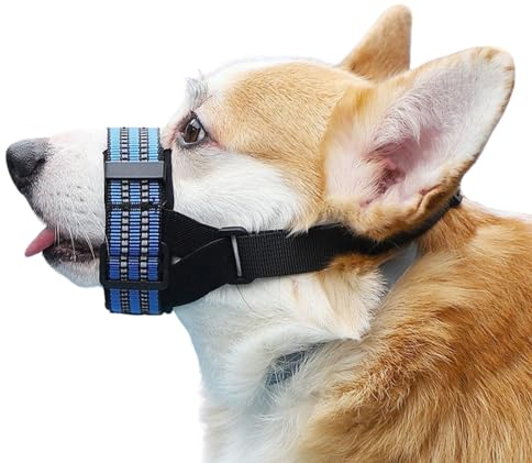 Maulkorb für Hunde, Nylon, verstellbar, Anti-Bellen, Bellen und Kauen, Hunde-Maulkorb mit reflektierenden Streifen, Hunde-Mundschutz für tägliches Verhaltenstraining für Welpen, kleine, mittelgroße