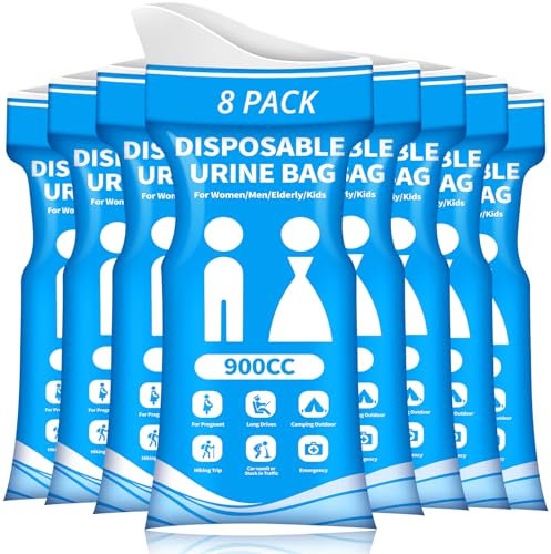 HOKINETY Disposable Urine Bag for Travel - 900ML Portable Pee Bags for Women Men 8 PCS Emergency Vomit Bags Unisex Urinal Toilet Bag for Car Camping, Road Trip,Traffic Jams, Pregnant, Kids, Patient