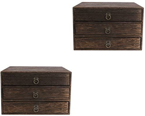 Rustikales Schreibtisch-Organizer-Set aus Holz mit Schublade, Vintage, Büro, dekorative Aufbewahrungsbox und Hocker (2 Stück)