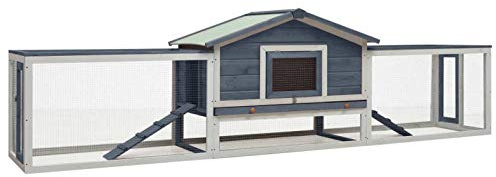 qohoio Clapier Gris 310x70x87 cm Pin Massif et Sapin,Cabane Lapin,Grande Cage Lapin