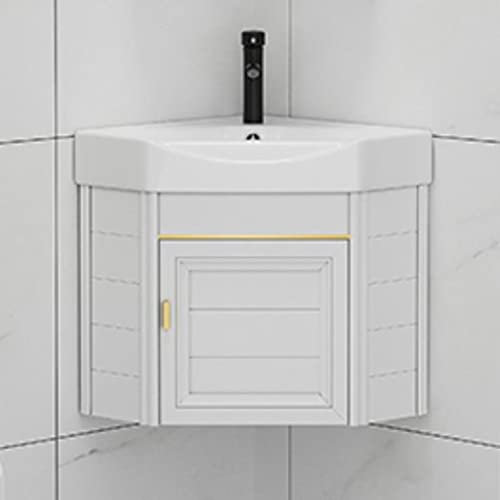 Mueble de baño esquinero pequeño montado en la pared con fregadero y almacenamiento de cerámica, combo de fregadero para el hogar, cocina, patio, lavandería, grifo de agua caliente y fría incluido