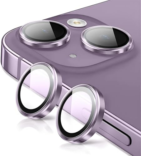 Rainway Camera Lens Protector for iPhone 13 / iPhone 13 mini, Shatterproof Ultra HD Individual Lens Protectors, 9H Ultra-tough Tempered Glass with Aluminum Rim, Ultra-thin, Purple