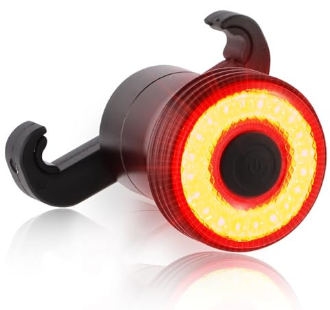 Smart Bike Tail Light, Brake Sensing, Auto On/Off, Super Bright 22 LEDs Rear Bike Light, 5 Lighting Modes, USB C Rechargeable Bicycle Taillight, IP65 Waterproof, Saddle and Seatpost Mount