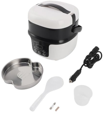 Vomeko Mini cuociriso per auto 12V/24V, 2L, rivestimento antiaderente, controllo del calore a 7 fasi, mini pentola elettrica per riso, mini cuociriso intelligente, per viaggi e