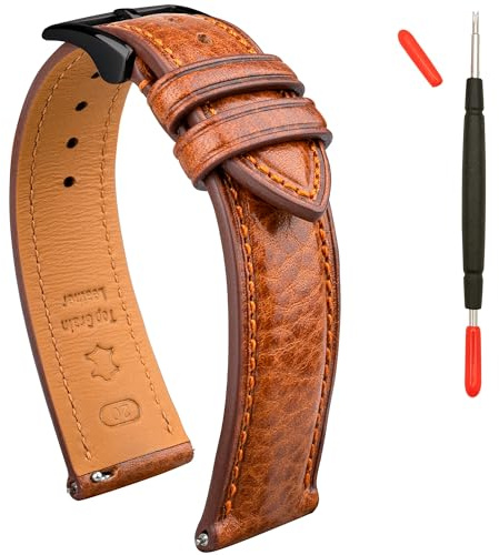 Gomvadr läder klockarmband vegetabiliskt garvat läderarmband, klockarmband 20 mm läder, 18 mm 19 20 XL 21 22 XXL snabbklämma-ersättningsarmband, tjockt och mjukt, 20mm, Läder