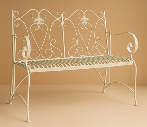 Biscottini Gartenbank aus Eisen, 113 x 58 x 94 cm – Gartenbank für den Außenbereich – weißes Sofa – Gartenbank aus Metall – Stuhl aus Eisen – Balkonbank aus Gusseisen