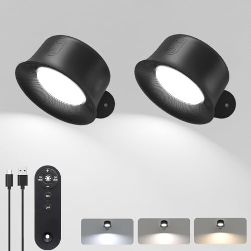Kazaigou 2 Pack Rechargeable Wall Lights, RGB LED Wall Sconces with 3 Color Temperatures, Dimmable, 360° Magnetic Rotation, Touch & Remote Control, Cordless Wall Lamps for Bedroom Reading, Gifts