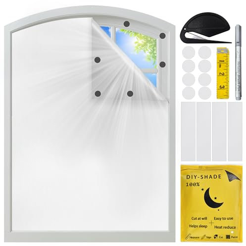 LYLIDIA Fenster Verdunkelung 200x145cm 420D Oxford Verdunklungsfolie mit Klett Ohne Bohren, Weiße Fenster Abdunkeln Innen Sonnenschutz Hitzeschutz, Verdunklungsstoff für Dachfenster