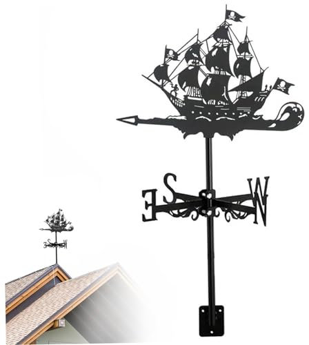 TANGPINGMAO Weather Vane Pirate Ship Weather Vanes for The Garden Roof Mount Vane for Yard Metal Wind Direction Indicator for Garden Patio Roof Decor