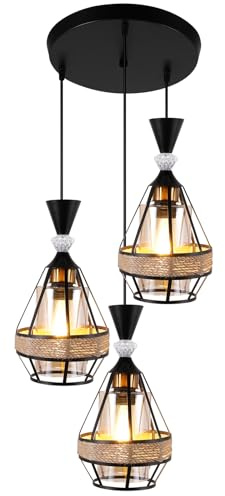 ZONJIE Pendelleuchte Vintage Hängeleuchte aus Metall Pendel Lampe Käfig Design Rustikal Esszimmer Hängeleuchte Mit 3 E27 Glühbirnenfassungen für Esszimmer, Wohnzimmer, Küche