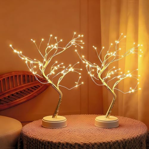 Arbre Lumineux Interieur, 108 LEDs Arbre Lumineux, 8 Modes, Blanc Chaud, Alimentation par USB/Plies, Branches Réglables, Branche Lumineuse pour Décoration de Fêtes, Mariages, Noël, Pâques-2 Pièce