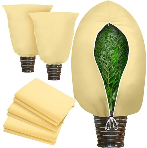 Behiruch 3 Pezzi Protezione Invernale per Piante, 80x100CM Telo Copri Piante Antigelo, Riutilizzabile Materiale Spesso con Coulisse e Cerniera per Olivo, Palme (Bianco)