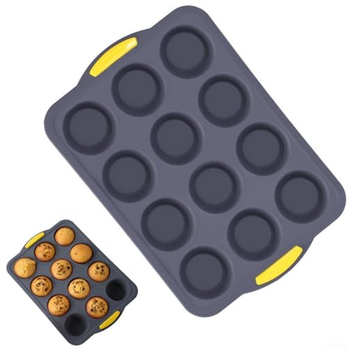 Bandeja grande para magdalenas, 12 agujeros de silicona antiadherente para magdalenas, moldes para hornear magdalenas, tartas, pan