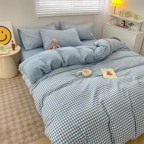 BSYYZQC Housse de Couette 90x190 Bleu Parure de Lit 1 Personne Sets de Housses de Couettes Carreaux 110gsm Microfibre Douce + 2 Taies d'oreillers 65x65cm avec Fermeture éclair