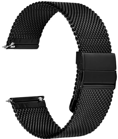 WOCCI Mesh Gewebt Metall Uhrenarmband für Damen und Herren, 316L Edelstahl, Schnellverschluss, Verbesserte Faltschließe, Bandbreite 14mm, 16mm, 18mm, 20mm, 22mm