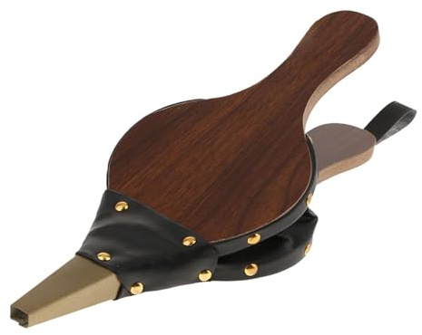 Fuelle de madera, fuelle para chimenea, herramienta de flujo de aire fuerte, soplador de mano de madera con boquilla de metal y ribete de cuero, ideal para chimenea, barbacoa y estufa de leña