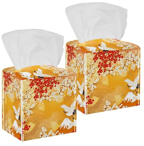 Lot de 2 boîtes à mouchoirs carrées, beau kimono japonais en fleurs de cerisier en cuir, distributeur de papier pour coiffeuse, réservoir de toilette, commode, table de nuit, comptoir, bureau, voiture