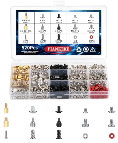 520 Pcs Computer Screws, Computer Motherboard Screws Standoffs Kit, PC SSD Mounting Screwsset for PC Case Fan Motherboard Box HDD SSD CD-ROM Hard Drive Screw Standoffs